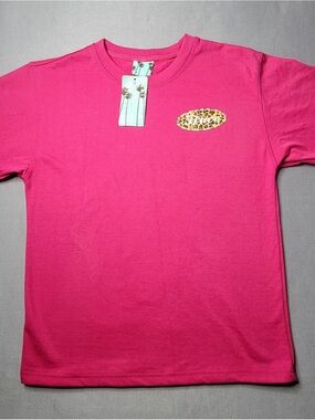 Girls' Hot Pink Graphic Tee with Leopard Oval - Unknown Brand
